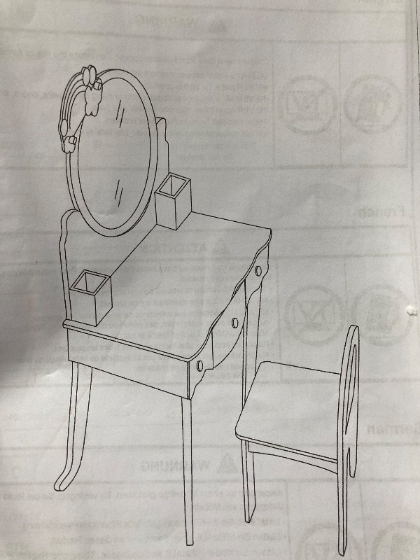Photo 1 of  Girls' Vanity Set and Mirror, Makeup Table and Stool for Kids, Wood Dressup Playset