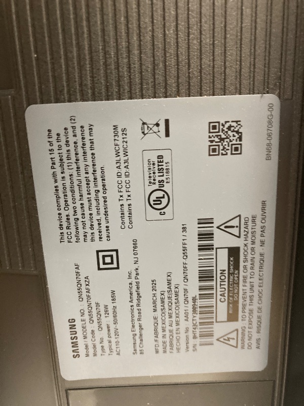 Photo 1 of ***(SELLING AS IS ***MISSING CORDS, UNTESTED, BOX RIPPED/TORN)***SAMSUNG 48-Inch Class Neo QLED QN70F 4K Mini LED Smart TV (2025 Model) NQ4 AI Gen2 Processor, Quantum Matrix Technology Slim, Motion Xcelerator 144Hz, Samsung Vision AI, Alexa Built-in  ***(