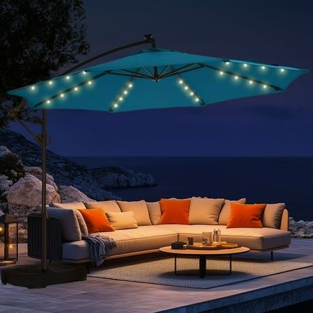 Photo 1 of 10ft Patio Umbrellas Offset?Outdoor Umbrella Cantilever Hanging Umbrellas with Infinite Tilt Fade Resistant Waterproof Fabric & Base for Yard Garden
