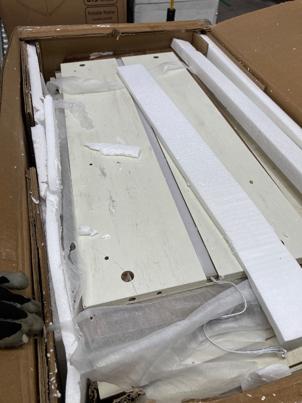 Photo 1 of **used****VASAGLE 71" Kitchen Pantry Cabinet with Lights and Charging Station, Coffee Bar Cabinet with Doors and Drawer, Farmhouse Style, Adjustable Shelves, Rustic White UBBK363W12