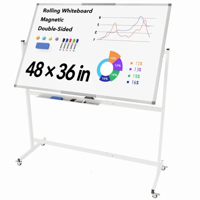 Photo 1 of ***(DAMAGE /SOME DENTS IN WHITEBOARD)*** 
Tooloton Large Rolling Whiteboard on Wheels, 48 x 36 Inches with Stand, 4' x 3' Magnetic Dry Erase Board Easel
