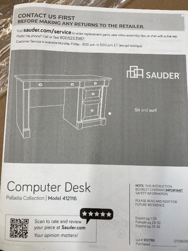 Photo 1 of ****USED****Sauder Palladia Computer Desk with Drawers, Home Office Desk with File Cabinet Storage Drawer, Cable Management, Keyboard Tray, in Select Cherry Finish