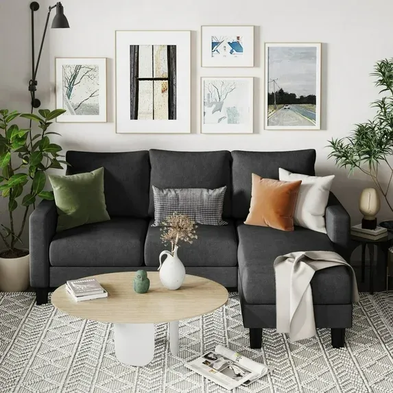 Photo 1 of ***** used/partial set 1/2 box ************Homall Convertible Sectional Sofa Couch, Modern Linen Fabric L-Shaped Couch 3-Seat Sofa Sectional with Reversible Chaise for Small Living Room, Apartment and Small Space, Dark Gray

