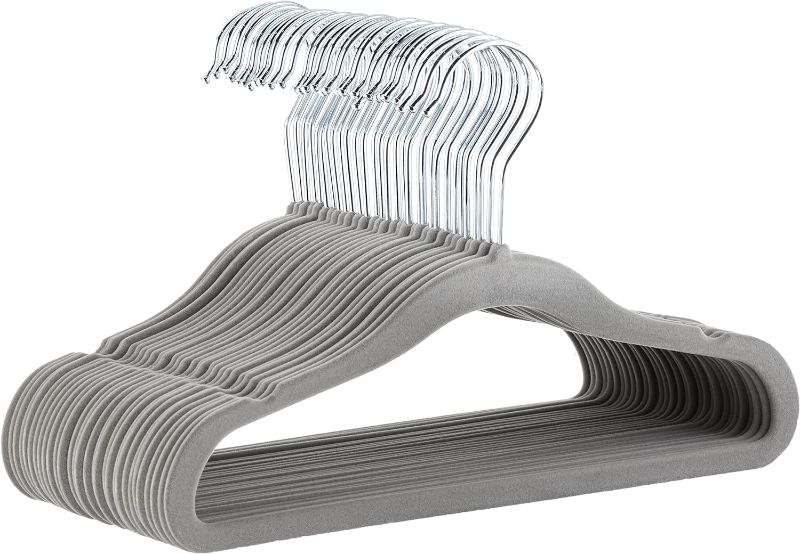 Photo 1 of 
Amazon Basics Kids Velvet, Non-Slip Clothes Hangers (baby/toddler), 11.6 inches (for baby clothes), Pack of 30, Gray
