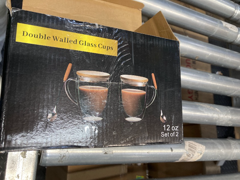 Photo 1 of **the photo is only to the reference**PARACITY Glass Coffee Mugst of 1 with Bamboo Lid/Spoon, Double Wall Insulated Clear Tea Cups 12 OZ with Hand for Cappuccino/Latte/Coffee, Borosilicate Glassware for Kitchen/Travel
