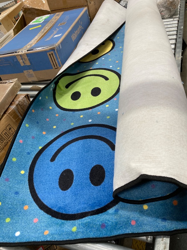 Photo 1 of ***used/minor damage****Flagship Carpets Smiley Seating (Seats 24) Classroom Area Rug or Educational Learning Mat, Carpet for Kids Room, Seating Rug or Playroom Carpet, 7'6'' x 12', Blue
