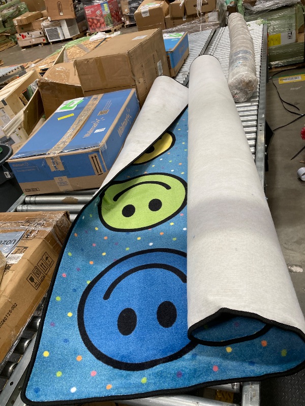 Photo 1 of ***used/minor damage****Flagship Carpets Smiley Seating (Seats 24) Classroom Area Rug or Educational Learning Mat, Carpet for Kids Room, Seating Rug or Playroom Carpet, 7'6'' x 12', Blue
