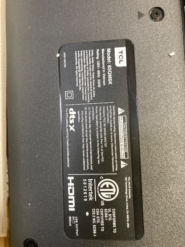 Photo 1 of **** unable to tested*****TCL 65-Inch Class QM6K Series QD-Mini LED 4K UHD Google Smart TV Best Value Mini-LED TV - QLED, 144hz, 288hz Gaming Rate, High Contrast Screen, Onkyo Audio, Dolby Atmos (65QM6K, 2025 Model)