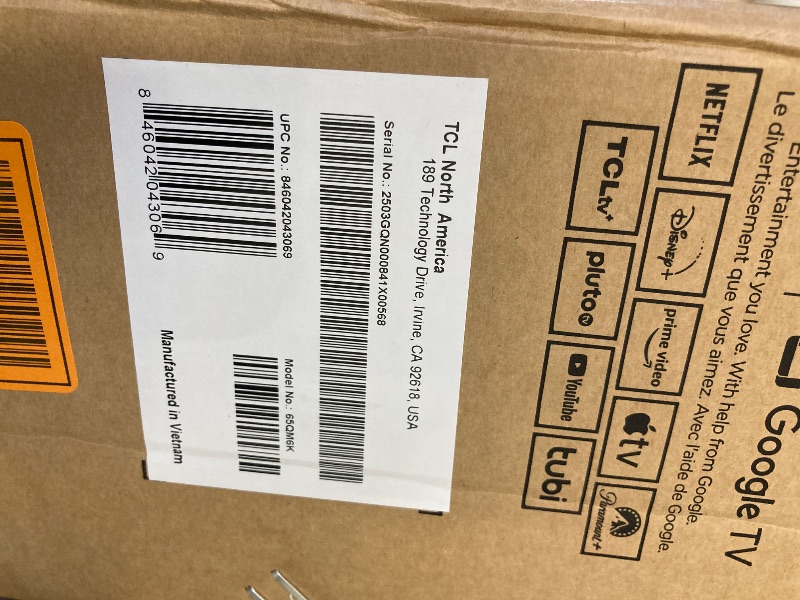 Photo 1 of **** unable to tested*****TCL 65-Inch Class QM6K Series QD-Mini LED 4K UHD Google Smart TV Best Value Mini-LED TV - QLED, 144hz, 288hz Gaming Rate, High Contrast Screen, Onkyo Audio, Dolby Atmos (65QM6K, 2025 Model)