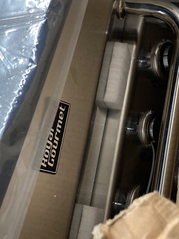 Photo 1 of ***(SOME DENTS, SCUFFS/SCRATCHES, BOX RIPPED/TORN)***
, Royal Gourmet 4-Burner Propane Gas Grill with Warming Rack, Outdoor BBQ Grill with 34,000 BTUs Output for Patio Garden Barbecue Grilling, Black & Silver