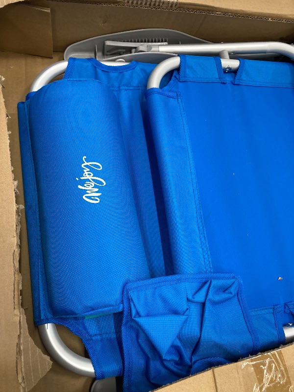 Photo 1 of #WEJOY Low Beach Chair Backpack Beach Chair 4-Position Reclining Lawn Chairs with Wooden Arms and Cooler Pouch Foldable Camping Chair Max Load 265
