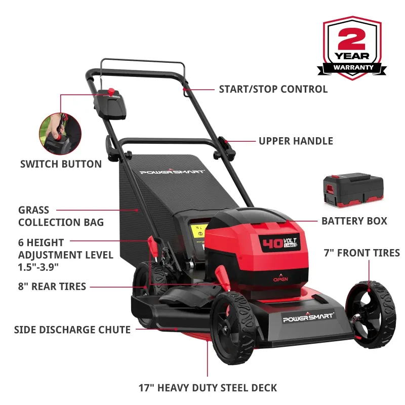 Photo 1 of **** USED****PowerSmart 40V 4.0Ah 17" Cordless Push Lawn Mower, with 3-in-1 Options
