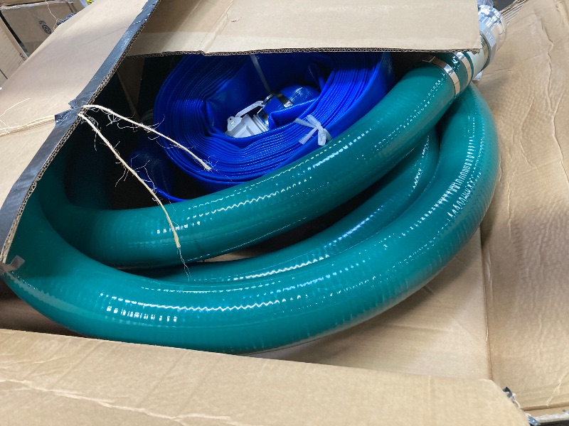 Photo 1 of **MISSING CAM AND GROOVE ADAPTER**3 Inch Suction Hose Pump kit, Includes 3" x 65' Blue PVC Backwash Hose & 3" x 20' Green PVC Suction Hose & Steel Round Hole Suction Strainer & Cam and Groove Adapter,3" Suction Hose Kit for Water Pump