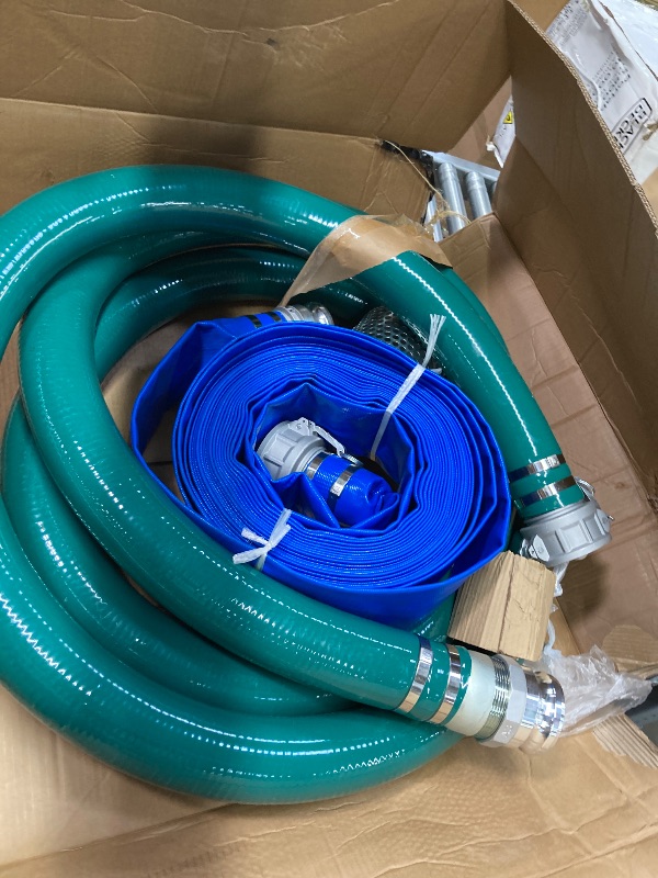 Photo 1 of **MISSING CAM AND GROOVE ADAPTER**3 Inch Suction Hose Pump kit, Includes 3" x 65' Blue PVC Backwash Hose & 3" x 20' Green PVC Suction Hose & Steel Round Hole Suction Strainer & Cam and Groove Adapter,3" Suction Hose Kit for Water Pump