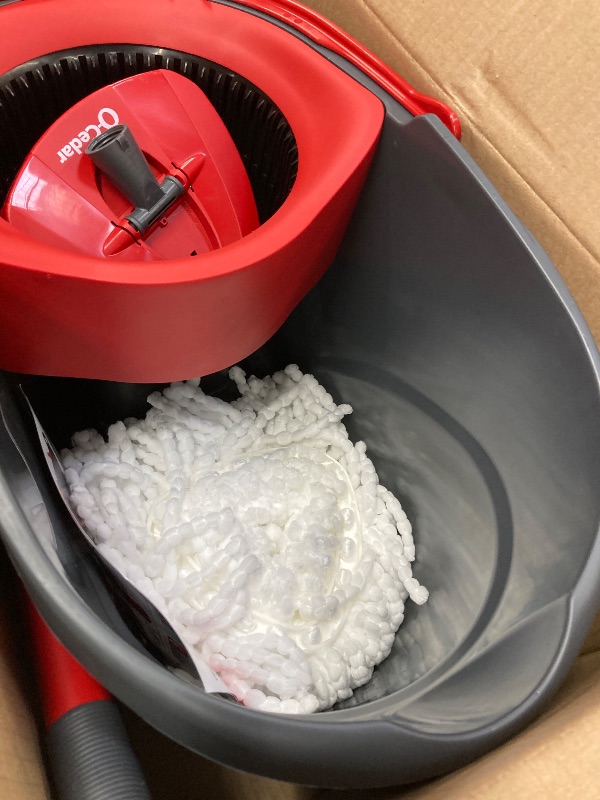 Photo 1 of ****USED****O-Cedar EasyWring Microfiber Spin Mop, Bucket Floor Cleaning System, Red, Gray, Standard