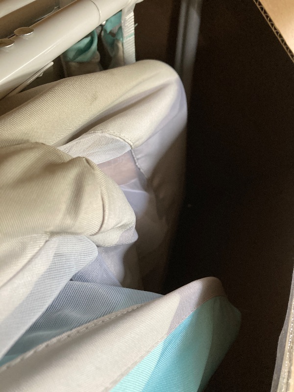 Photo 1 of **** USED***Dream On Me Karley Bassinet in Blue & Grey, Lightweight Portable Baby Bassinet, Quick Fold and Easy to Carry , Adjustable Double Canopy, Indoor and Outdoor Bassinet with Large Storage Basket.