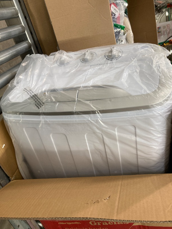 Photo 1 of 1.5 cu. ft. Portable Semi-Automatic Twin Tub Washer and Dryer Combo in Grey Machine with Built-In Drain Pump