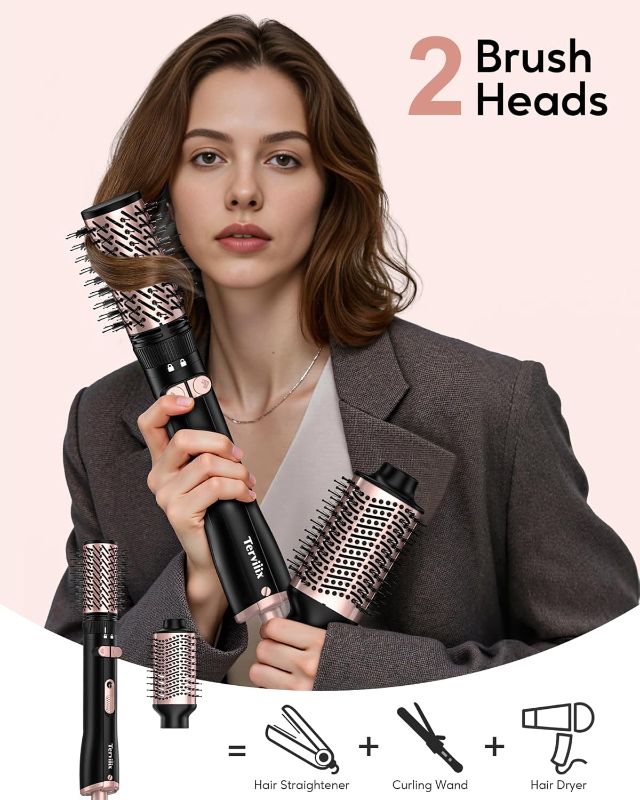 Photo 1 of **This item was previously used, there is hair still on the brushes which can be easily cleaned, see pictures**

Terviiix 4-in-1 Hot Air Rotating Blow Dryer Brush Kit – 1000W with Rotatable Round Brushes (2 Sizes), Oval Volumizer, and Diffuser – Ideal for