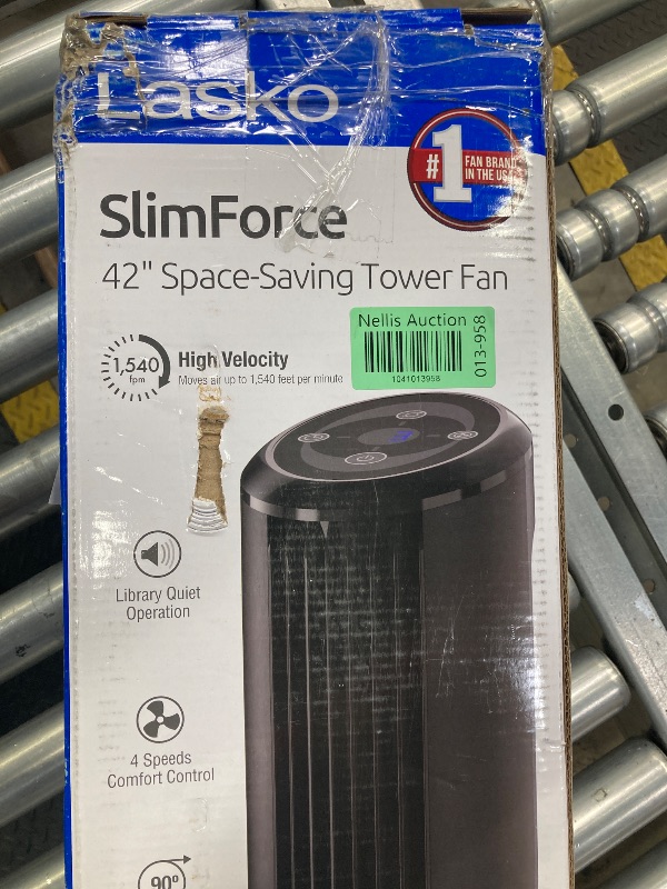 Photo 1 of **PARTS ONLY; THIS FAN DOES NOT WORK!

Lasko SlimForce 42” 4-Speed Oscillating Remote Control High Velocity Tower Fan, Black, T42215
