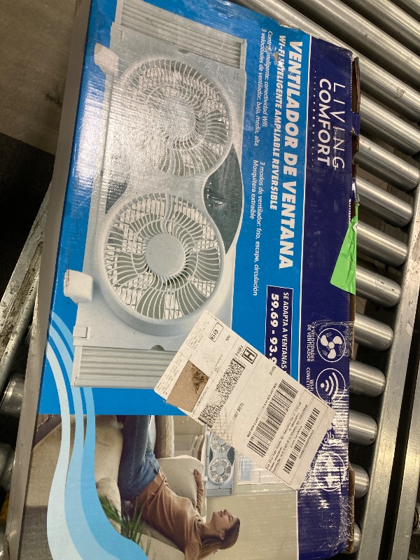 Photo 1 of **This fan does not have it two leg support stands,**

Comfort Zone Smart Wi-Fi Reversible Twin Window Fan with Cover and Bug Screen
