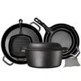 Photo 1 of ** There is a handle broken off on the grill piece, please see pictures below. **

Bruntmor Pre-Seasoned Cast Iron Cookware Set - 8-Piece Bundle with Skillets, Grill Pan, Dutch Oven, Pizza Pan, and Utensils - Durable Pots and Pans Set for Cooking - Ideal 