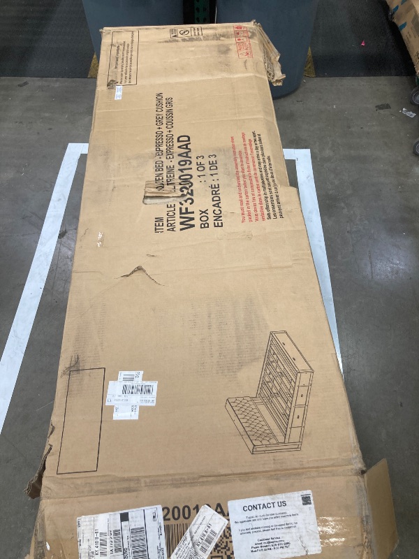 Photo 1 of **Only Box 1 of 3**

Queen Size Bed Frame with Storage Drawers and Charging Station, Upholstered Platform Bed Frame, 2-Tier Storage Headboard, Wood Slats 

(Espresso + Grey Cushion) -- Actual color differs from main picture**