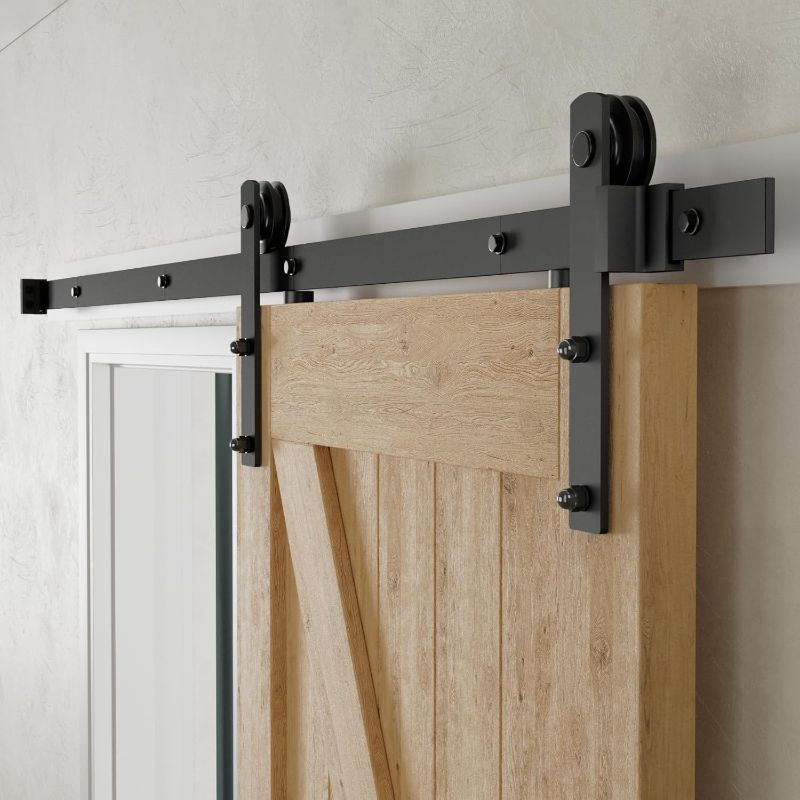Photo 1 of  6.6FT Sliding Barn Door Hardware Kit, 330 LBS Weight Capacity, Compatible with 36-40 Inches Width & 1-3/8 to 1-3/4 Inches Thickness Single Sliding Barn Door, Durable Track & J-shape Roller Black