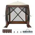 Photo 1 of **Stock photo is for reference only; actual product may differ. **

 6×6 FT Pop Up Canopy Tent with Mesh | Outdoor Screen House with 4 Sunshades | Instant Canopy with Portable Carry Bag | Gazebo Tent for Camping, Patio, and Beach | Beige
