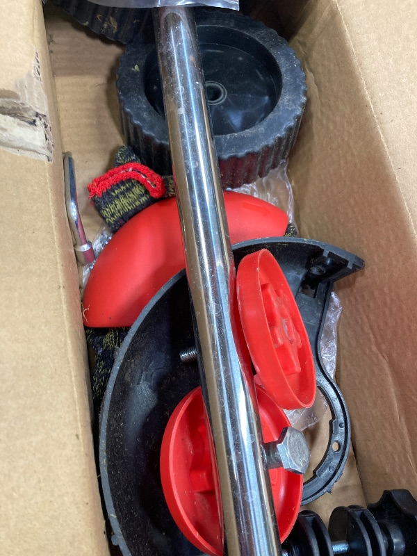 Photo 1 of   ** DIRTY***TNTANTS Electric Weed Wacker, Cordless String Trimmer with Wheels, 2Pcs 24V Batteries, 3 Types of Blades, Adjustable Length, Weed Eater Grass Trimmer/Edger/Brush Cutter for Lawn Yard Garden (Red)
