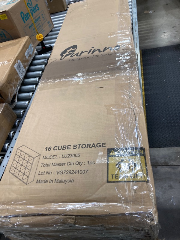 Photo 1 of **MINOR DAMAGE TO SOME CORNERS**Furinno Cubicle Open Back Decorative Cube Storage Organizer, 16-Cube, Black Dark Oak