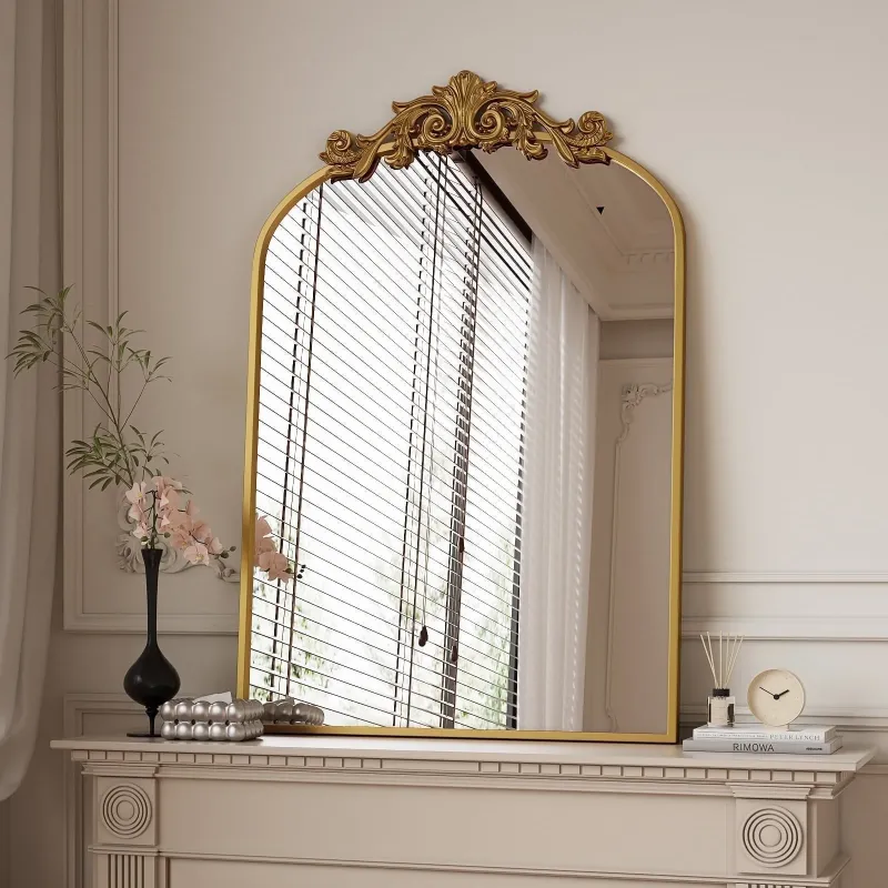 Photo 1 of **MISSING TOP CROWN**BEAUTYPEAK 38"x24" Arched Bathroom Mirror Baroque Style Wall Decor,Gold