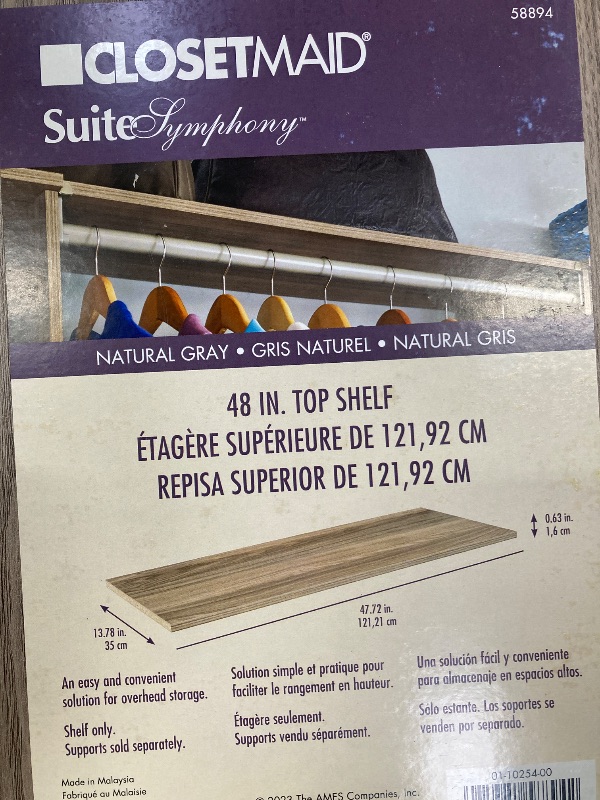 Photo 1 of ***MISSING PARTS -NO POLES INLCUDED -SELLING AS PARTS ONLY 3 TOP SHELVES ONLY-SLIGHTLY DAMAGED)***

ClosetMaid SuiteSymphony Shelves -Natural Gray