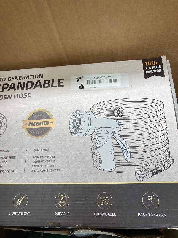 Photo 1 of ***(MISSING PARTS -SELLING AS IS) ***
Garden Hose 100ft, with Nozzles for Yard, Outdoor - Never Kink & Tangle, Flexible Water Hose for Outdoor Watering