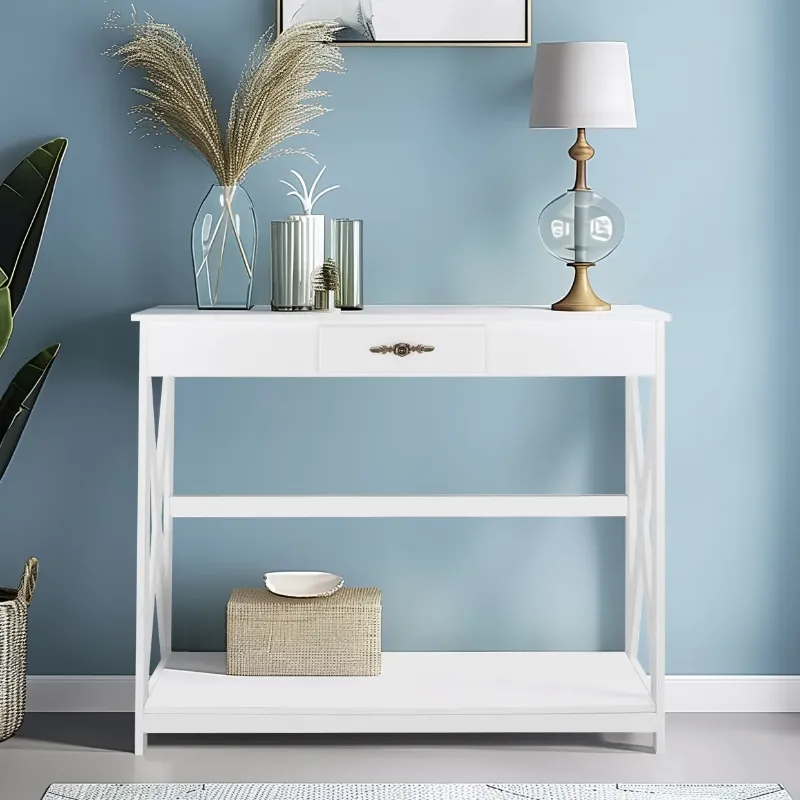 Photo 1 of **DAMAGED PARTS**Ktaxon Modern Console Table Sofa Table with Drawer, 39.5" Narrow Entryway Table with Storage for Hallway, Living Room, Foyer, White