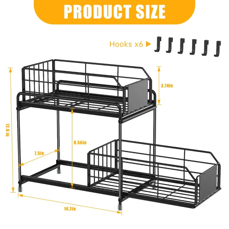 Photo 1 of ******PACK OF 3 Under Sink Organizer and Storage with 6 Pcs Hooks, 2 Tier Slide Out Cabinet Organizer, Cabinet Metal Storage Shelves, Under Sink Storage Shelf for Kitchen Bathroom Cabinet