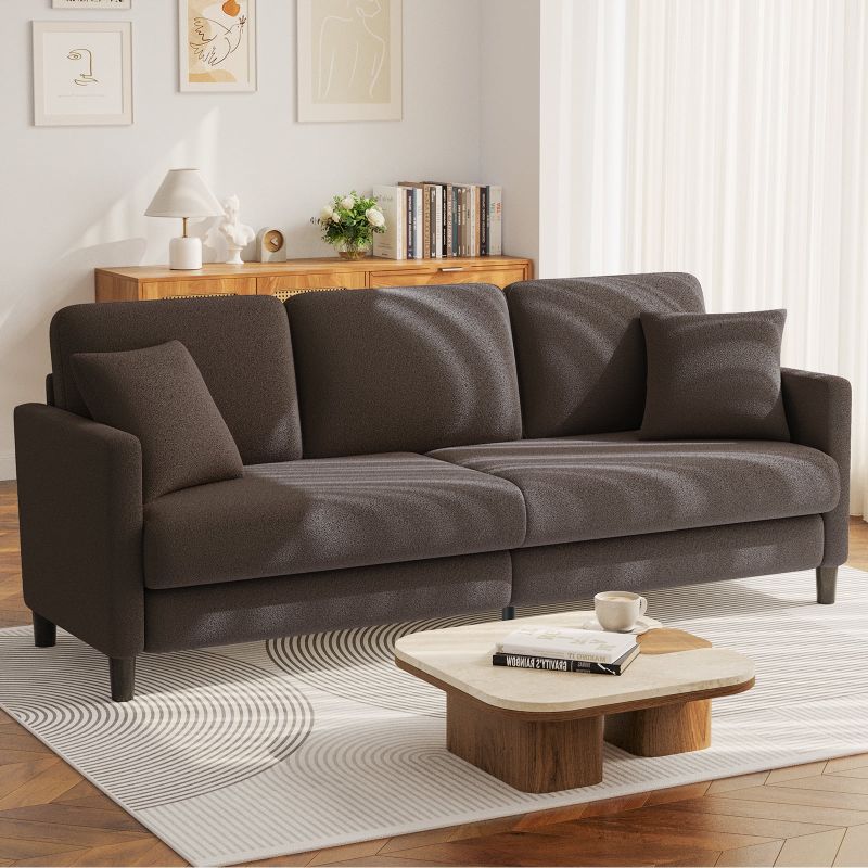 Photo 1 of *******NOT FULL COUCH, PLEASE SEE PHOTOS FOR REFERENCE 83" Sofa Couch for Living Room,Comfy Teddy Fleece Loveseat Sofa,Extra Deep Seat Couches ,Neche Tool-Free Setup Love Seat with 2 Pillows,Brown
