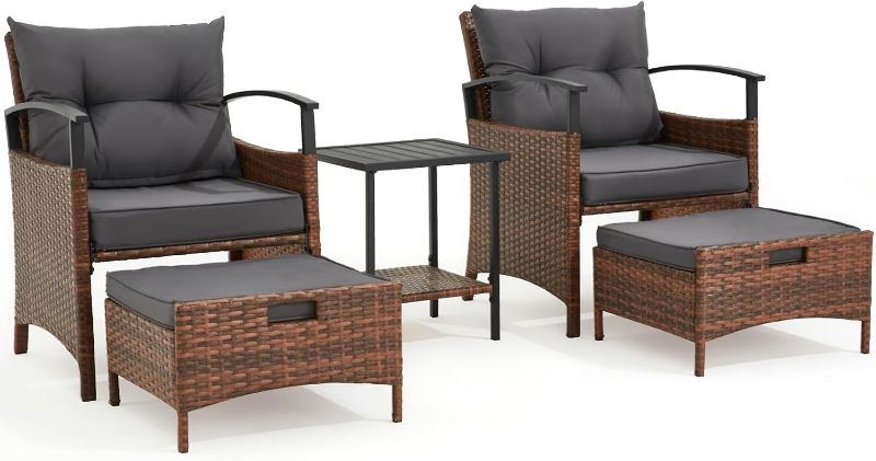 Photo 1 of ***(SELLING AS INCOMPLETE SET /PARTIAL SET -MISSING PARTS)*** 
AVAWING Wicker Patio Conversation, Outdoor Rattan Chairs with Ottoman, Metal Coffee Table, & Cushions, Outside Furniture  for Garden, Deck, Backyard, Poolside(Dark Grey)
