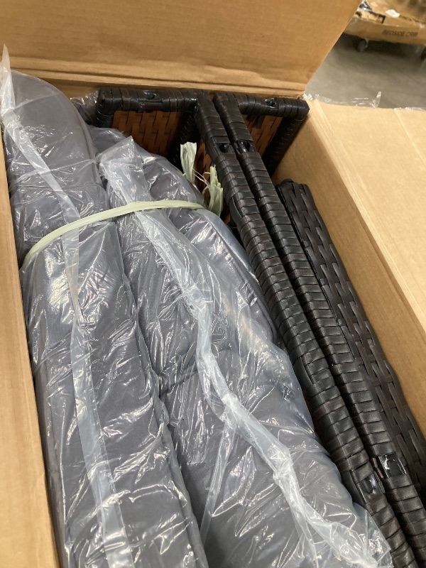 Photo 1 of ***(SELLING AS INCOMPLETE SET /PARTIAL SET -MISSING PARTS)*** 
AVAWING Wicker Patio Conversation, Outdoor Rattan Chairs with Ottoman, Metal Coffee Table, & Cushions, Outside Furniture  for Garden, Deck, Backyard, Poolside(Dark Grey)
