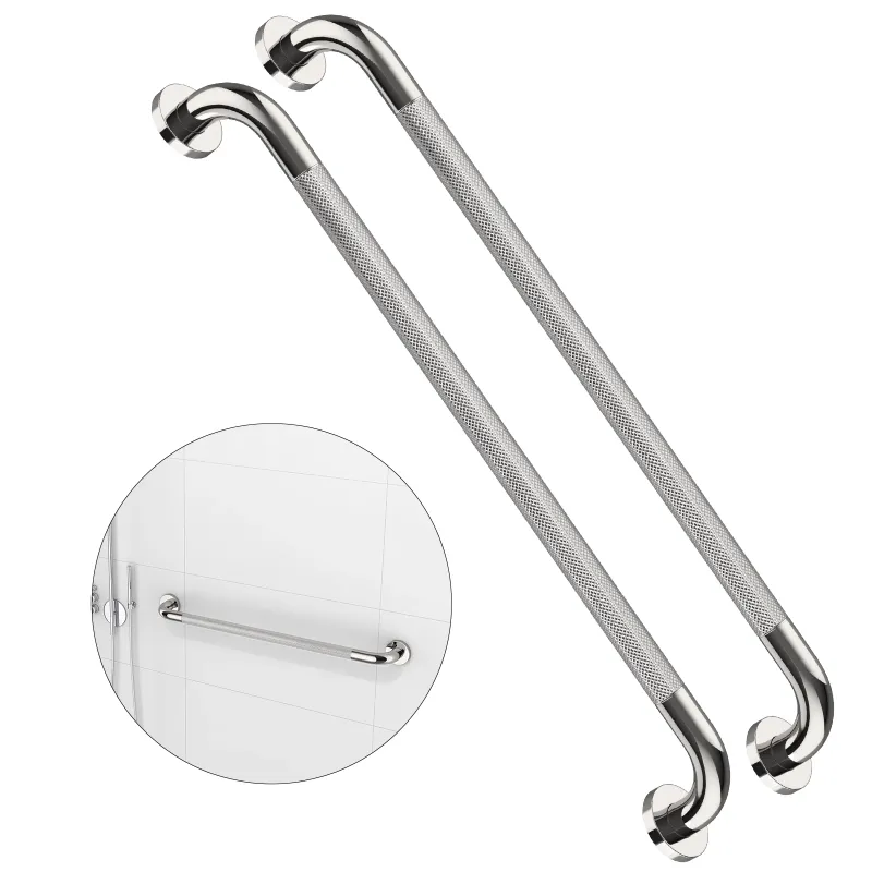 Photo 1 of 2 Pack 32 Inch Anti Slip Shower Grab Bar Handle, ZUEXT Chrome Stainless Steel Bathroom Grab Bar, Knurled Bathroom Balance Bar,Safety Hand Rail Support for Handicap Elderly Injury Senior
