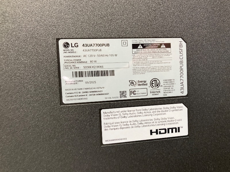 Photo 1 of -***only parts LG 43UA7700P 43 inch Class UA77 Series LED AI 4K Smart webOS TV (2025)