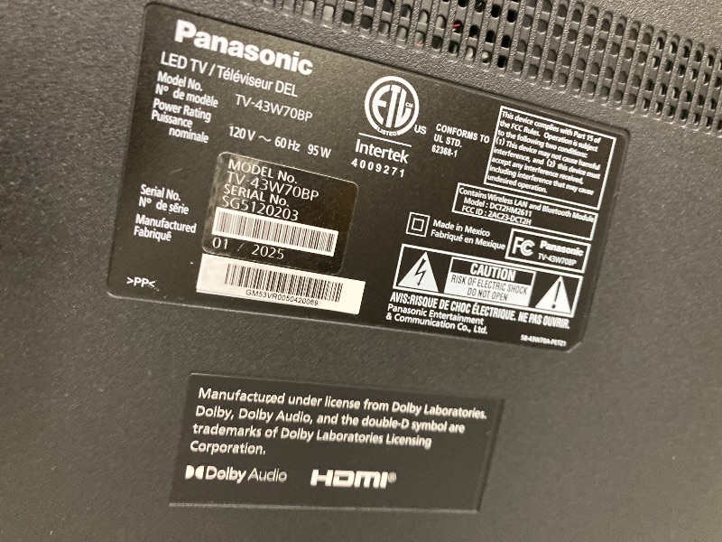 Photo 1 of **broken **only parts Panasonic W70 Series (2025 Model) 43" LED 4K Ultra HD Smart Fire TV, Press & Ask Alexa, Apple AirPlay, HDR10+, HDMI 2.1, and Bluetooth Support - 43W70BP