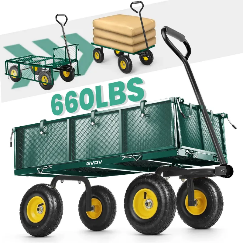 Photo 1 of ***parts only***GVDV Heavy Duty Steel Garden Cart with Liner, 660lbs Capacity, 3 Cu ft, 10" All-Terrain Wheels, Black/Green – Durable Utility Cart for Yard Work, Hauling, and Outdoor Use
