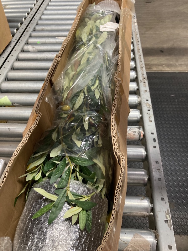 Photo 1 of 2 Pack 5 ft Artificial Olive Plants with Realistic Leaves and Natural Trunk, Silk Fake Olive Tree in Black Plastic Pot, Faux Olive Tree for Office Home
