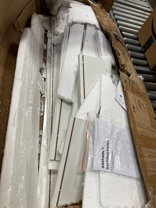 Photo 1 of ***(PARTS ONLY -SELLING AS PARTS ONLY -MISSING PIECES)***  
Feetice 7 Drawer Dresser for Bedroom - White & Gold Chest of Drawers, High Gloss MDF Organizer Storage with Drawers with Golden Handles, Wide Storage Dresser for Bedroom