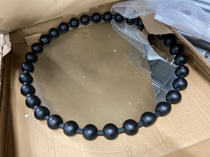 Photo 1 of 24 Inch Round Wall Mirror Black Decorative Wall Mirror with Wood Beads – Decorative Circle Beaded Mirror for Bathroom, Living Room, Entryway, Bedroom and Modern Farmhouse Wall Decor (Black)