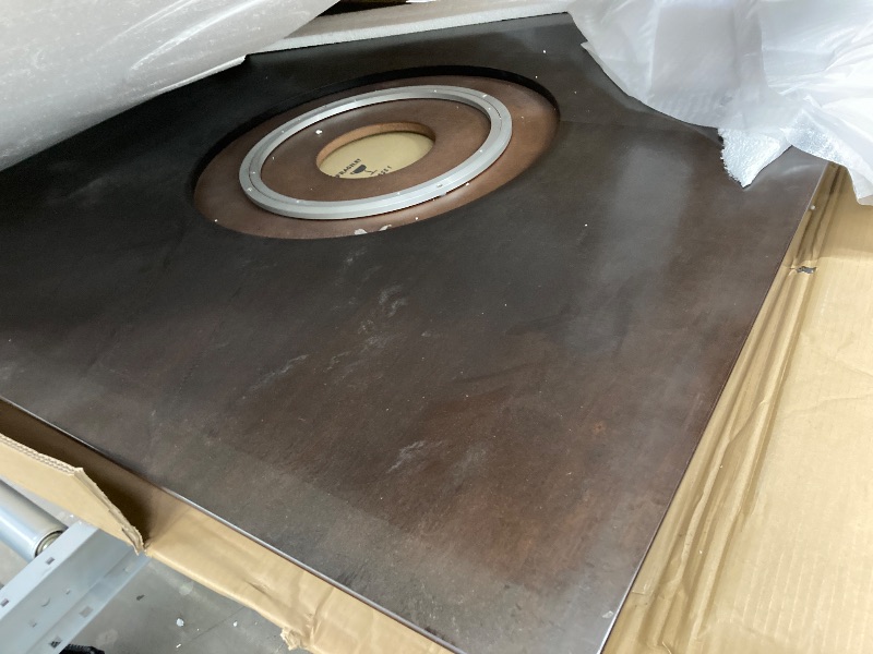 Photo 1 of ***(MISSING BOX 2 OF 2-SELLING AS INCOMPLETE PARTS ONLY TABLE TOP NO BASE)***
 COASTER Gabriel Counter Height Dining Table with Storage Pedestal Base Cappuccino 
***(SOME SCUFFS/SCRATCHES, CORNER WOOD DAMAGE BOX RIPPED/TORN)***