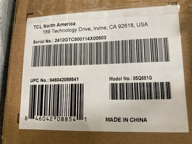 Photo 1 of ***PARTS ONLY***TCL 85-Inch Q65 QLED 4K UHD Smart TV with Google TV (85Q651G, 2024 Model) Dolby Vision, Dolby Atmos, HDR Pro+, Game Accelerator Enhanced Gaming, Voice Remote, Works with Alexa, Streaming Television