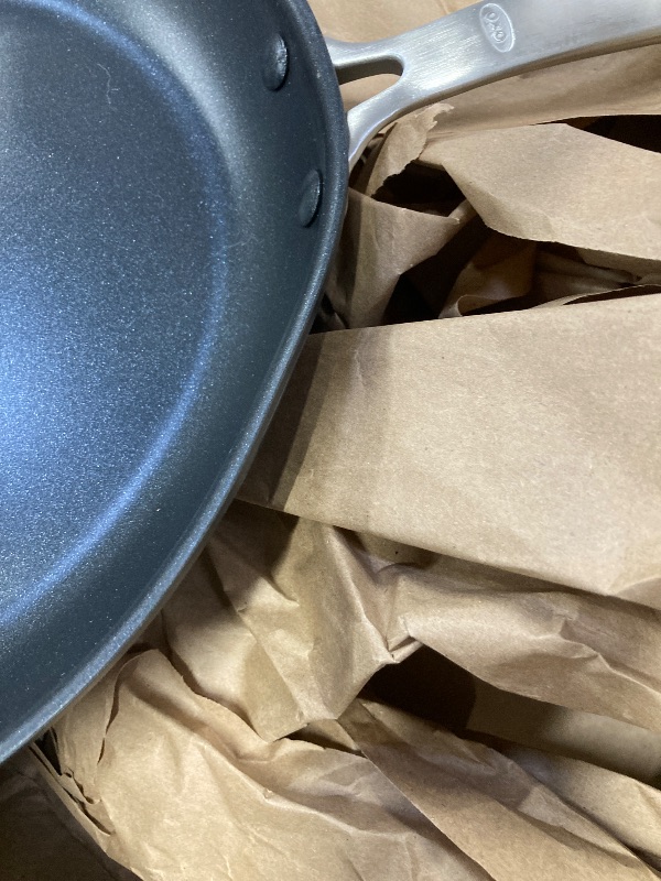 Photo 1 of OXO Enhanced 12" Frying Pan Skillet, PFAS-Free Ceramic Nonstick, Durable Hard Anodized Cookware, Scratch Resistant, Stainless Steel Handle, Good Grips, Dishwasher & Oven safe, Black***Pan has a small dent as per pic***