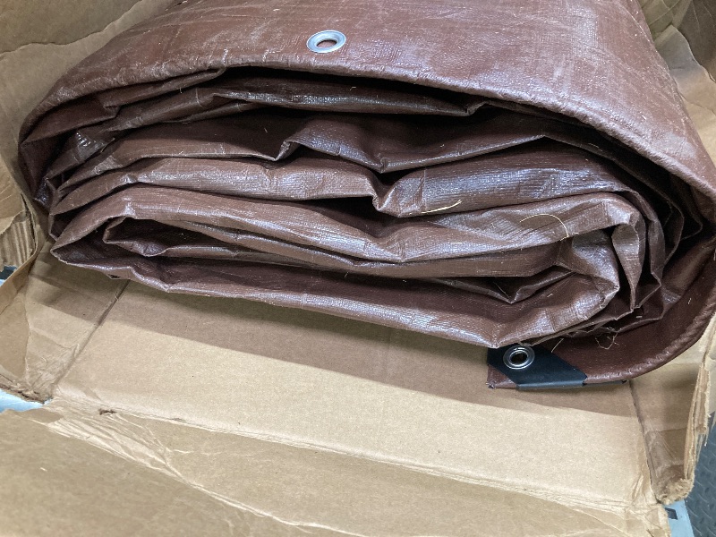 Photo 1 of 20' x 40' Super Heavy Duty 16 Mil Brown Poly Tarp Cover - Thick Waterproof, UV Resistant, Rip and Tear Proof Tarpaulin with Grommets and Reinforced Edges - by Xpose Safety