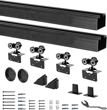 Photo 1 of ***NO RAIL INCLUDED*** 72" Ceiling Mount Bypass Sliding Door Hardware, Black Rail Kit, No Door